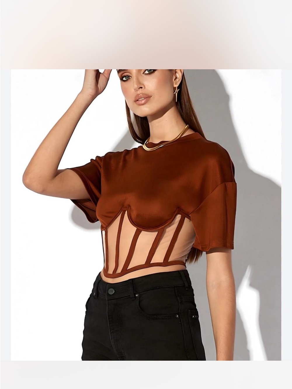 NWT RtA Rust Satin Corset-Panel Crop Top MSRP $445